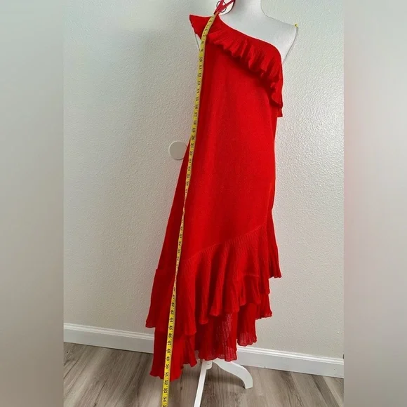 Mango Women’s Red One-Shoulder Asymmetric Ruffled Dress Size 10 - Picture 7 of 15